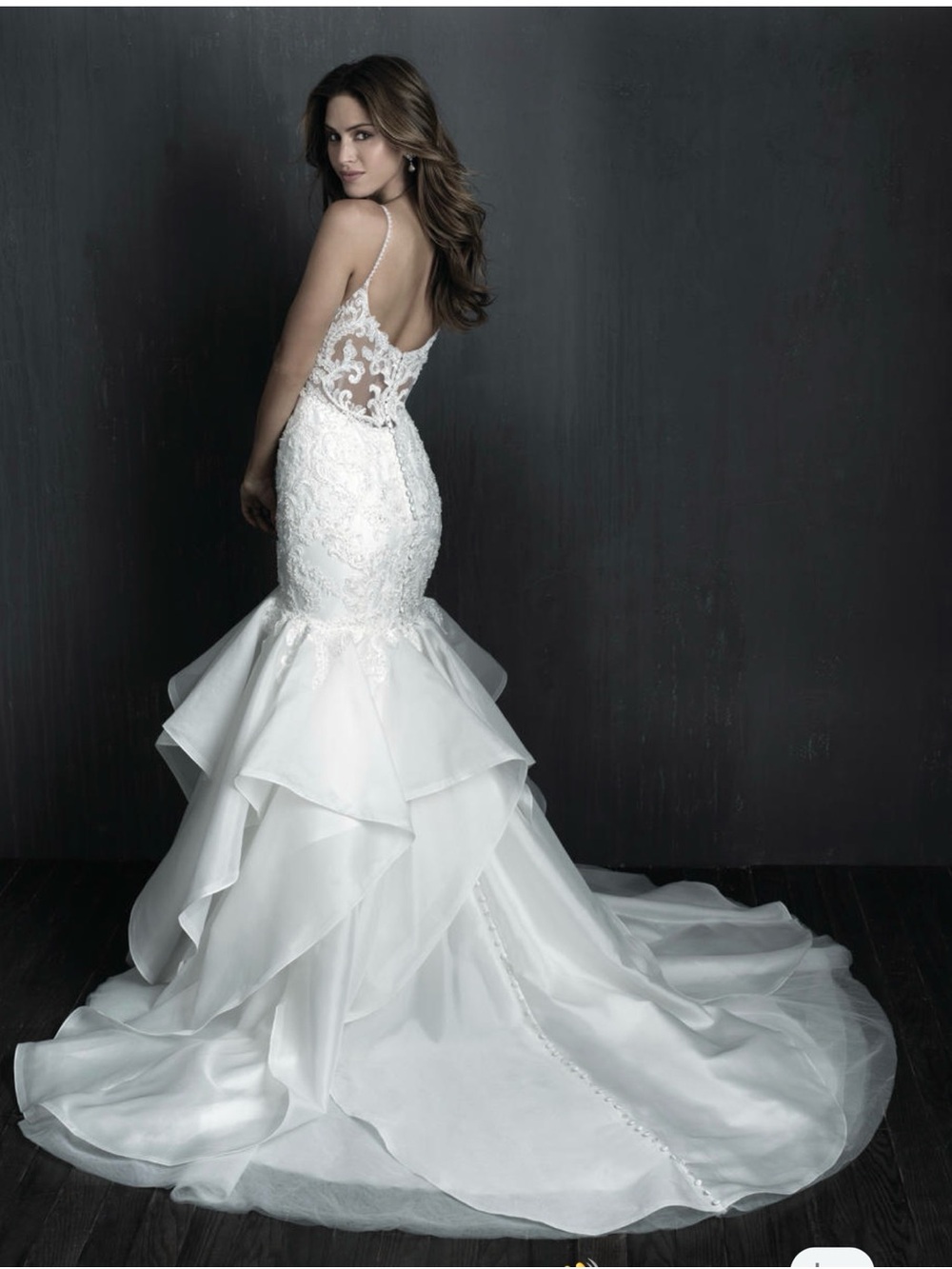 Allure Bridals White Lace Mermaid Wedding Dress with Tiered Organza Skirt